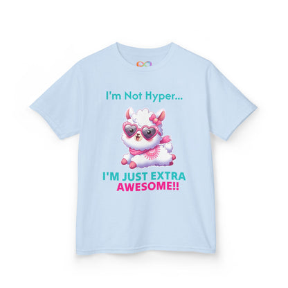 Girls Llama Tee – Colourful Cotton T-Shirt Celebrating Neurodivergent Energy & Style