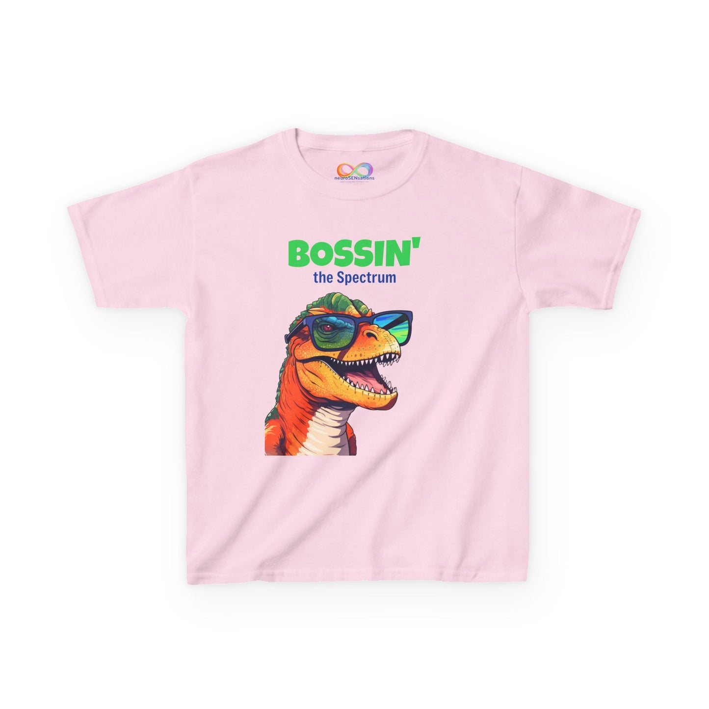 Dino Boss Kids Tee – Colourful Cotton T-Shirt for Neurodivergent Joy