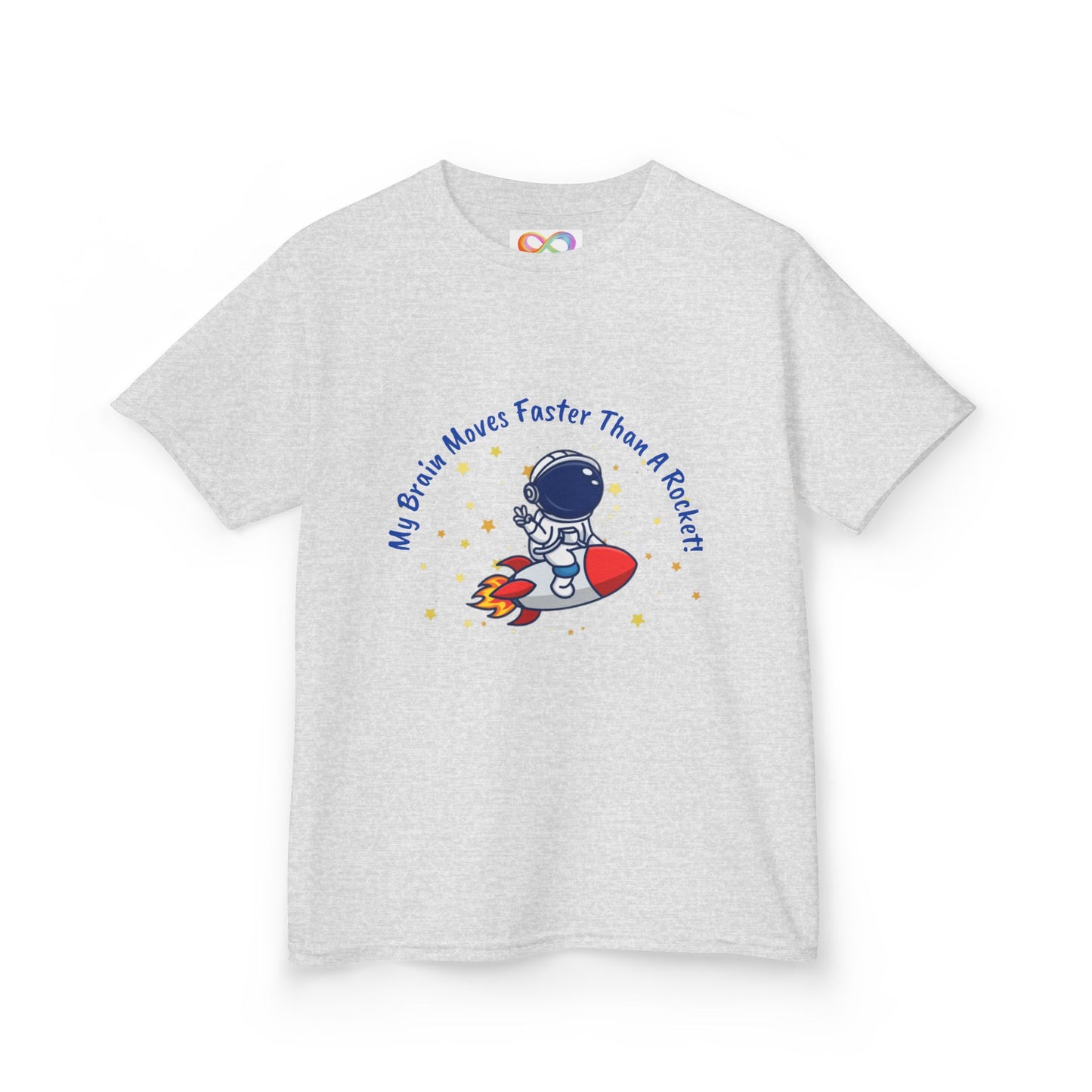 Astronaut Kids Tee – Colourful Cotton T-Shirt for Neurodivergent Joy & Fast-Moving Minds