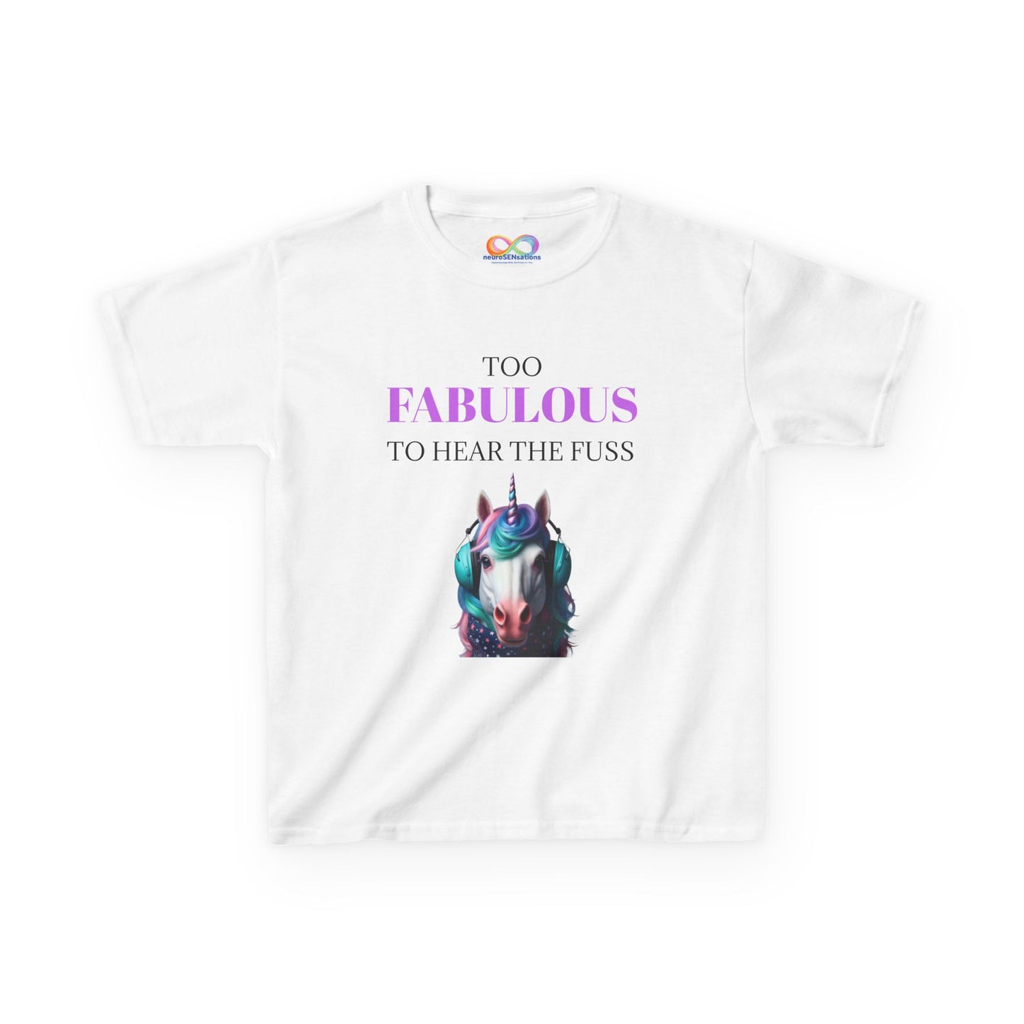 Girls Unicorn Ear Defender Tee – Colourful Cotton T-Shirt for Neurodivergent Joy