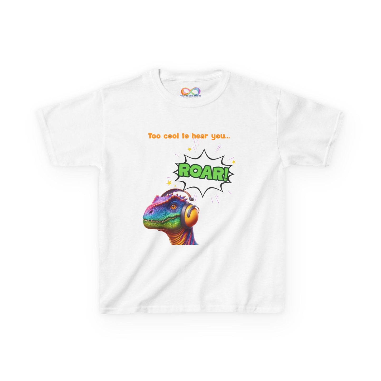 Dino Ear Defender Kids Tee – Sensory-Friendly Cotton T-Shirt for Expressive Style