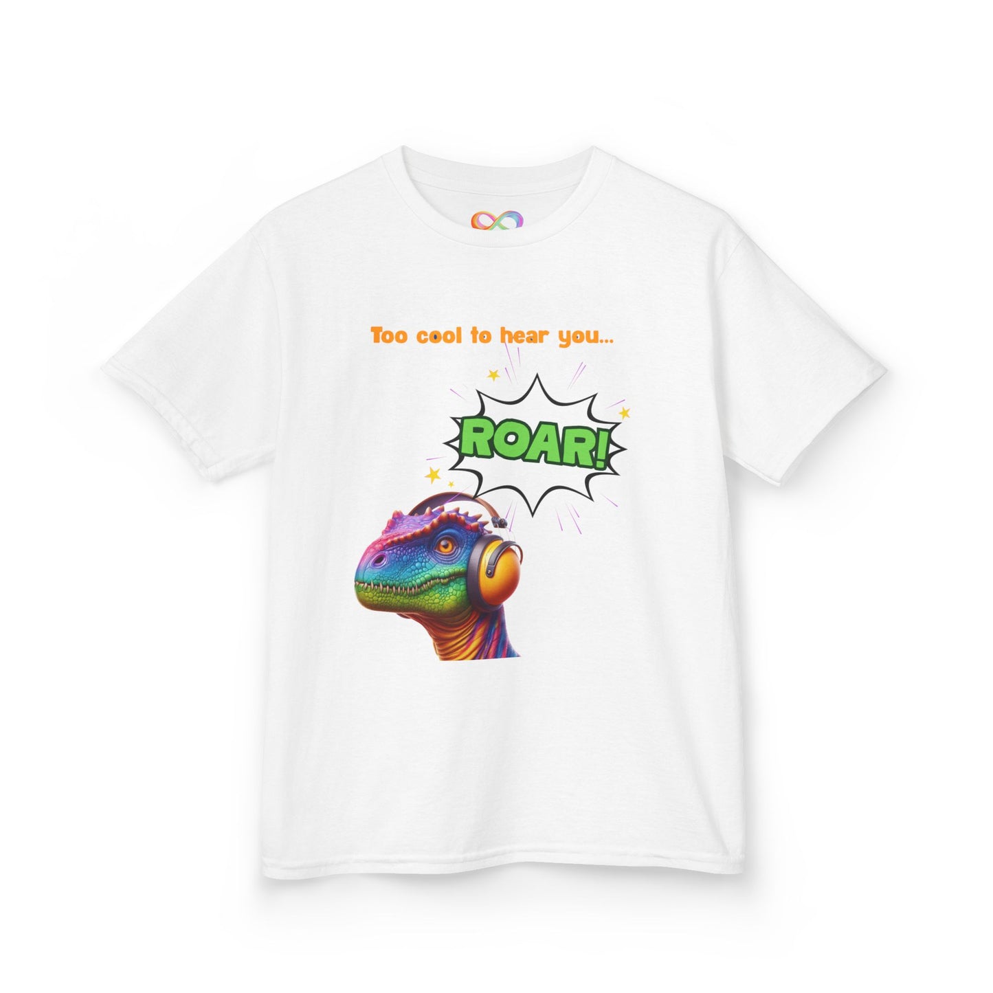 Dino Ear Defender Kids Tee – Sensory-Friendly Cotton T-Shirt for Expressive Style