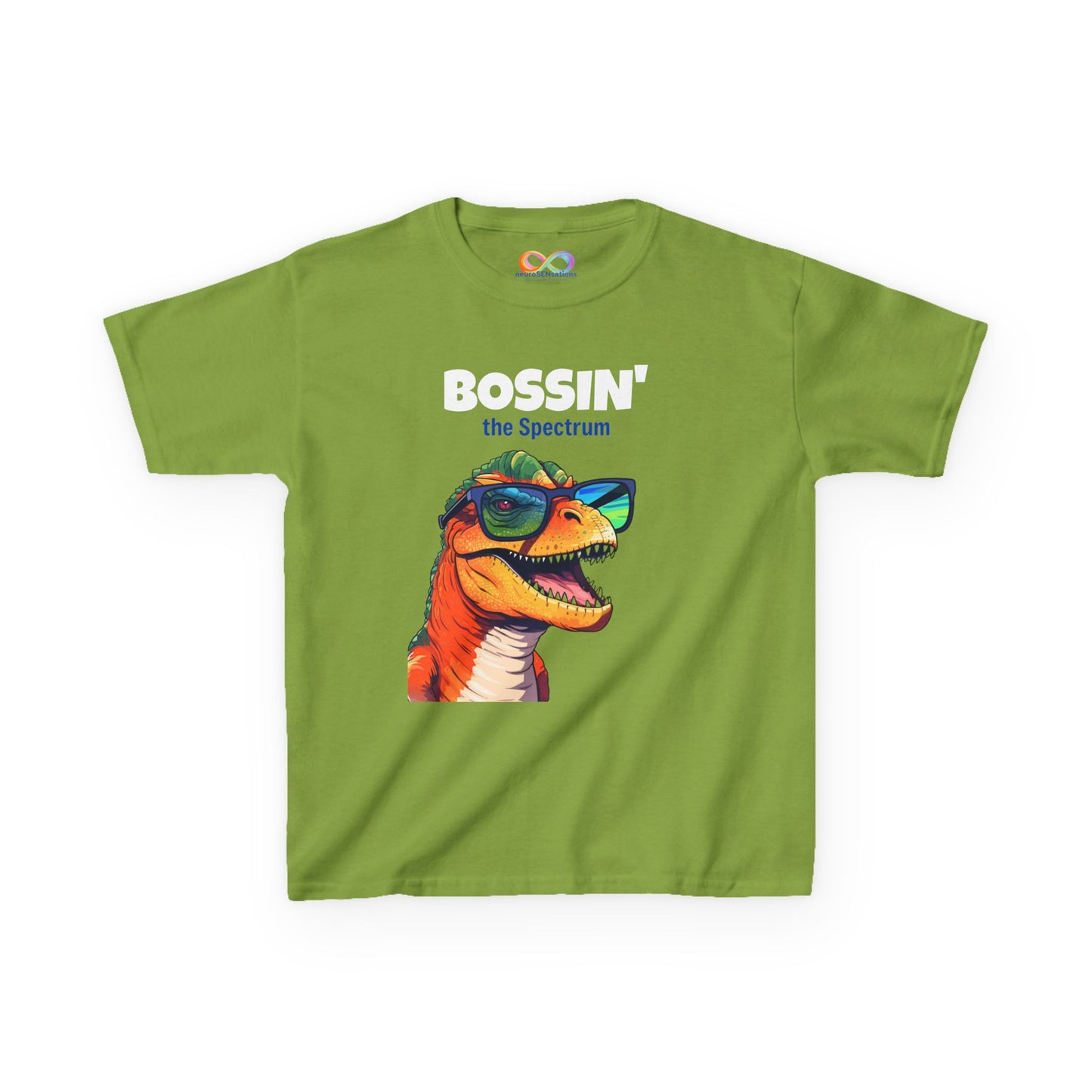Dino Boss Kids Tee – Colourful Cotton T-Shirt for Neurodivergent Joy