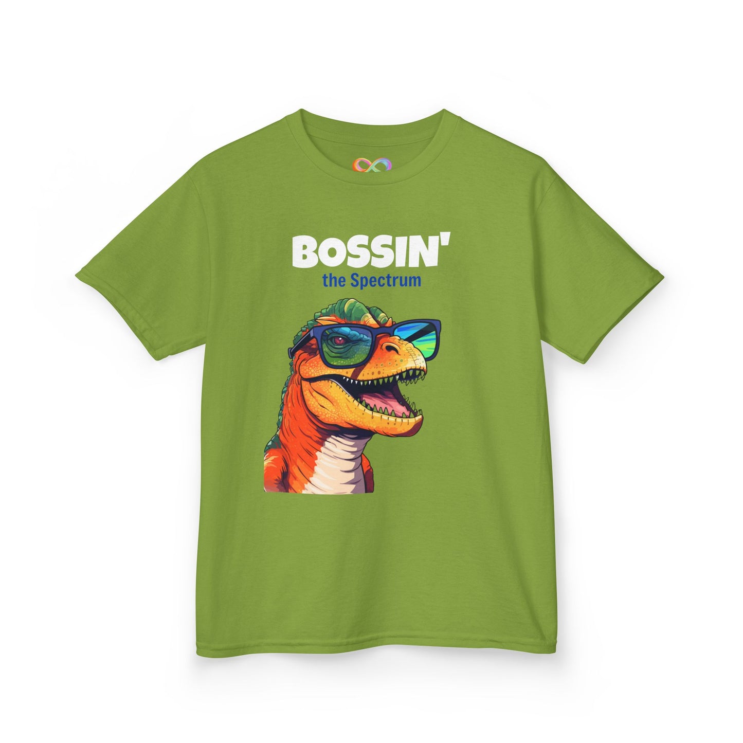 Dino Boss Kids Tee – Colourful Cotton T-Shirt for Neurodivergent Joy