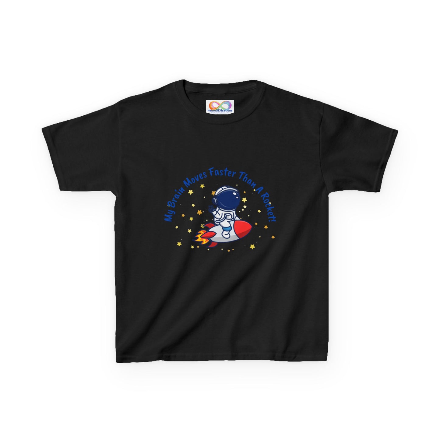 Astronaut Kids Tee – Colourful Cotton T-Shirt for Neurodivergent Joy & Fast-Moving Minds