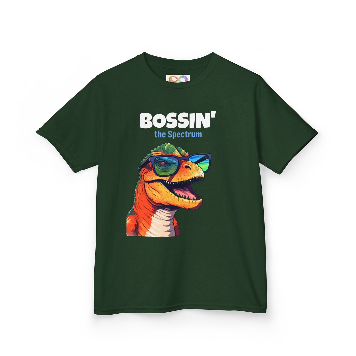 Dino Boss Kids Tee – Colourful Cotton T-Shirt for Neurodivergent Joy
