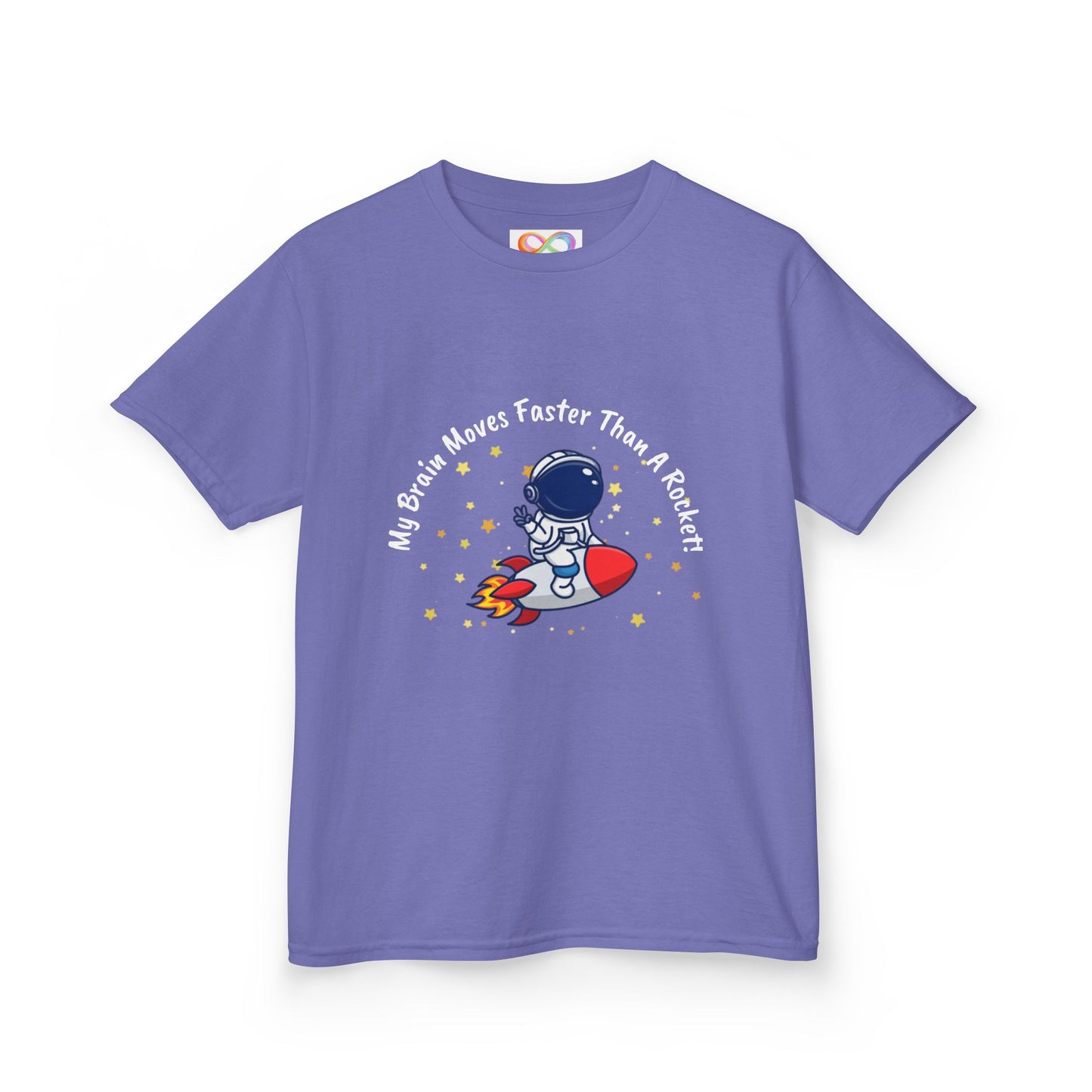 Astronaut Kids Tee – Colourful Cotton T-Shirt for Neurodivergent Joy & Fast-Moving Minds