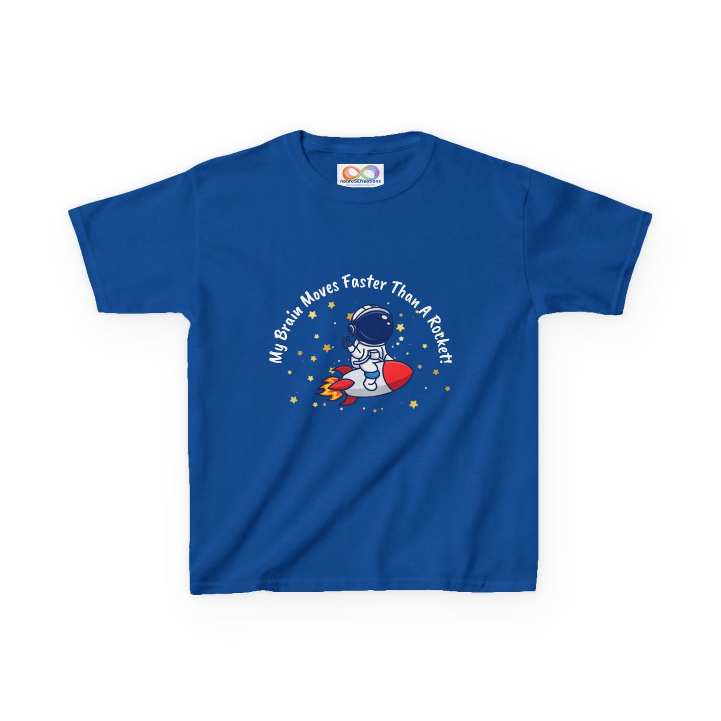 Astronaut Kids Tee – Colourful Cotton T-Shirt for Neurodivergent Joy & Fast-Moving Minds