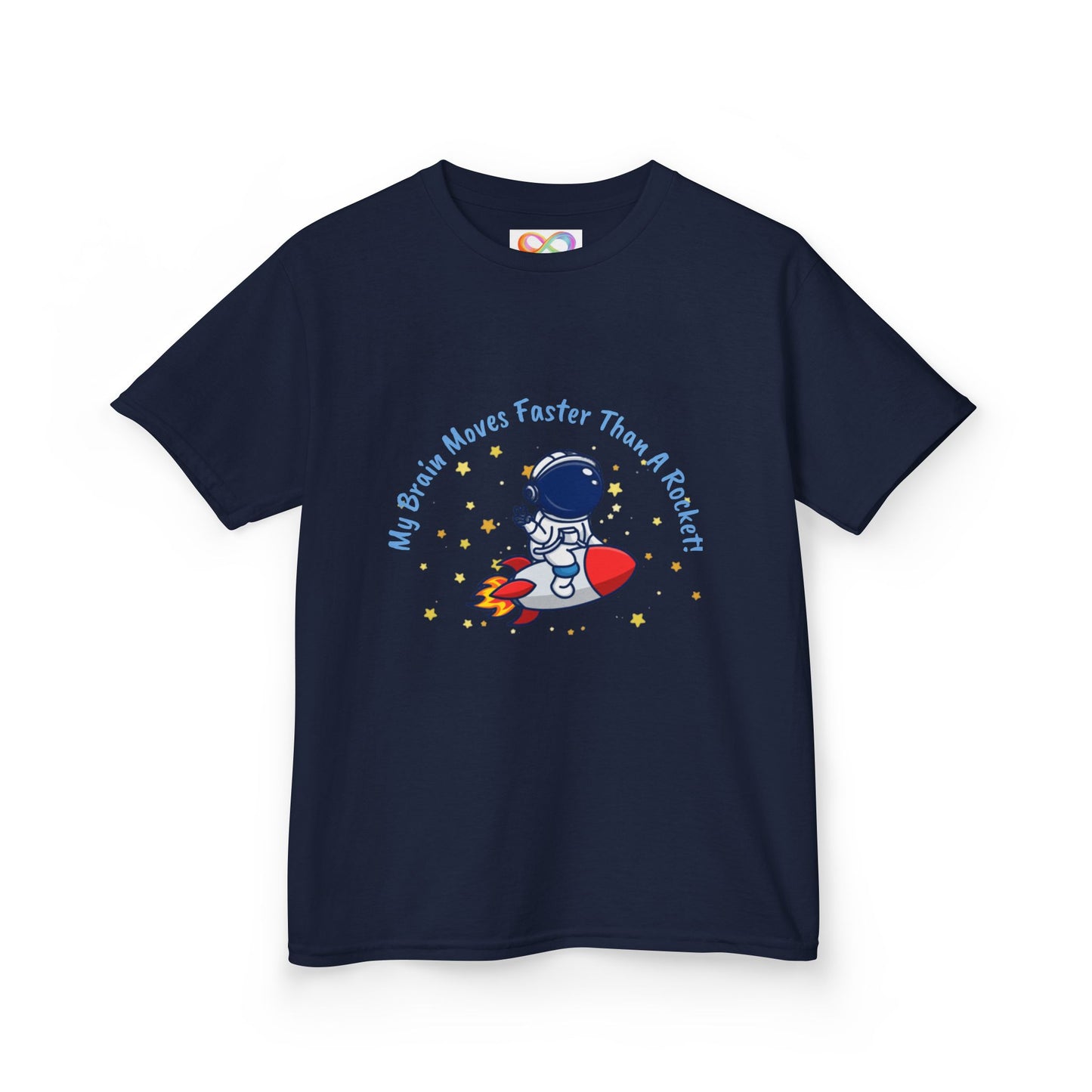 Astronaut Kids Tee – Colourful Cotton T-Shirt for Neurodivergent Joy & Fast-Moving Minds