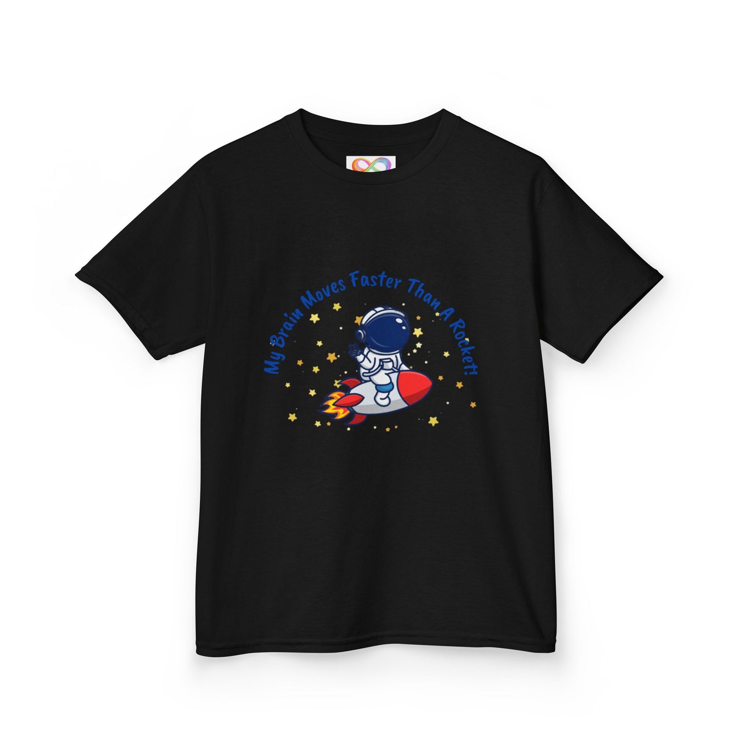 Astronaut Kids Tee – Colourful Cotton T-Shirt for Neurodivergent Joy & Fast-Moving Minds