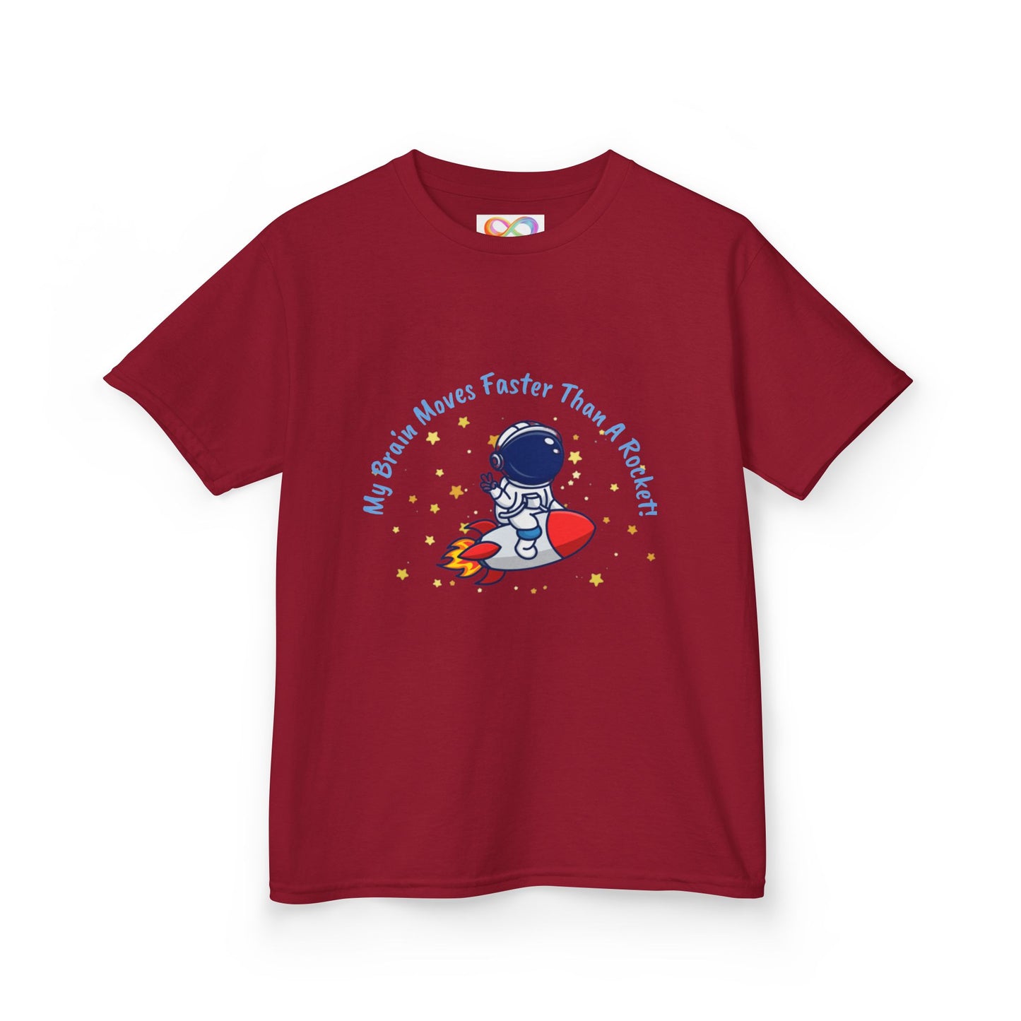 Astronaut Kids Tee – Colourful Cotton T-Shirt for Neurodivergent Joy & Fast-Moving Minds