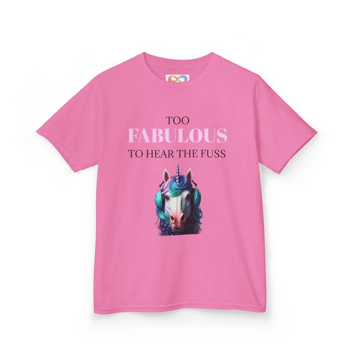 Girls Unicorn Ear Defender Tee – Colourful Cotton T-Shirt for Neurodivergent Joy