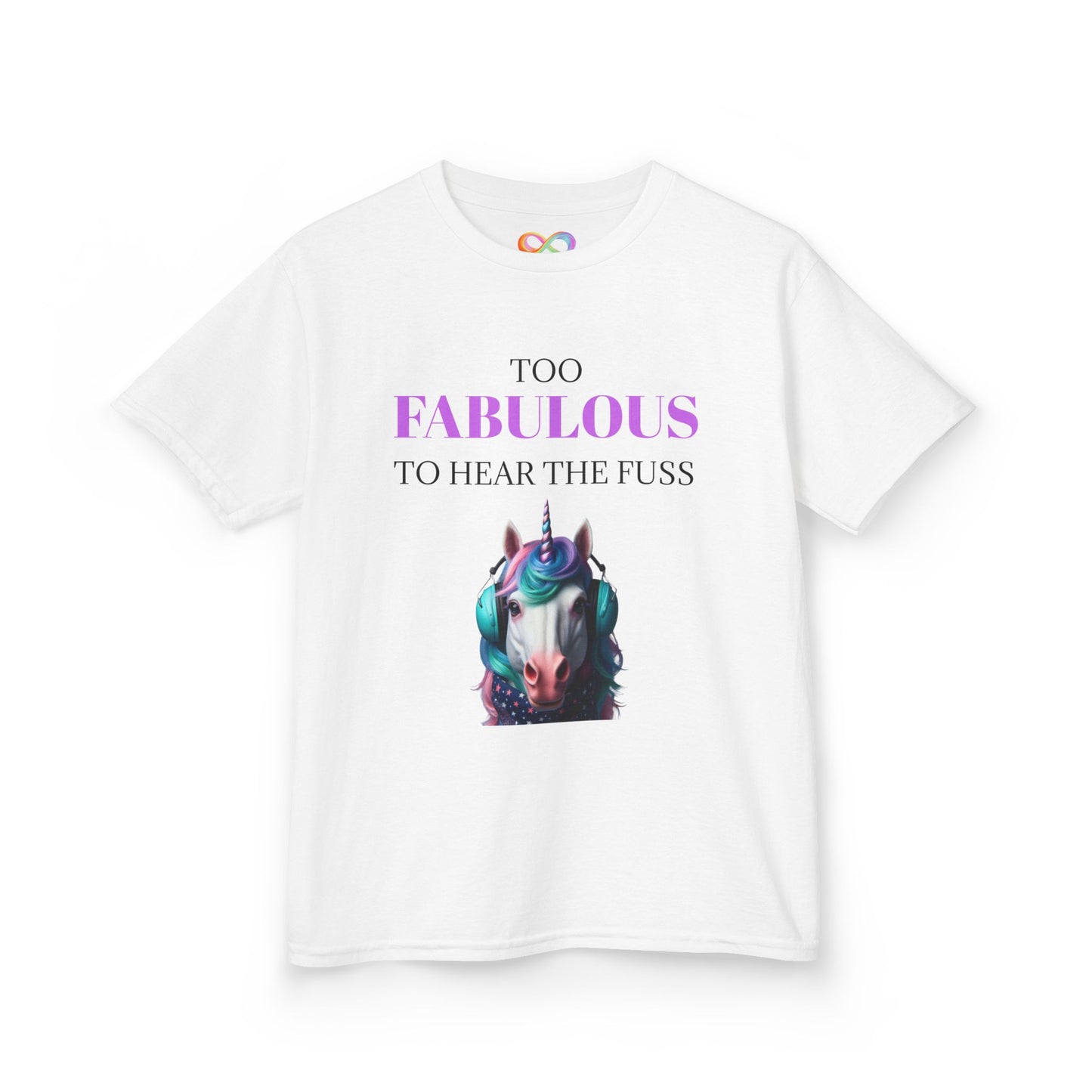 Girls Unicorn Ear Defender Tee – Colourful Cotton T-Shirt for Neurodivergent Joy