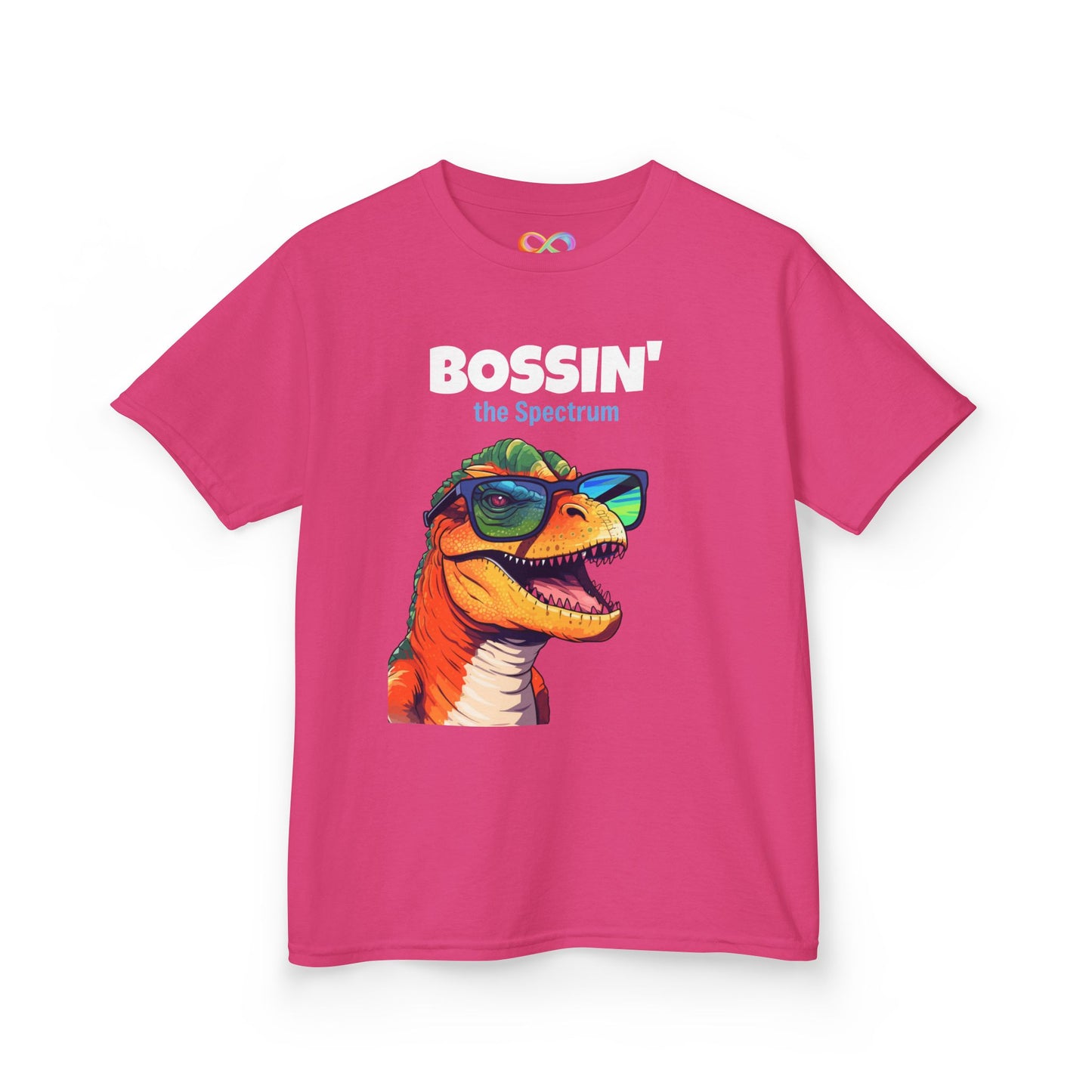 Dino Boss Kids Tee – Colourful Cotton T-Shirt for Neurodivergent Joy