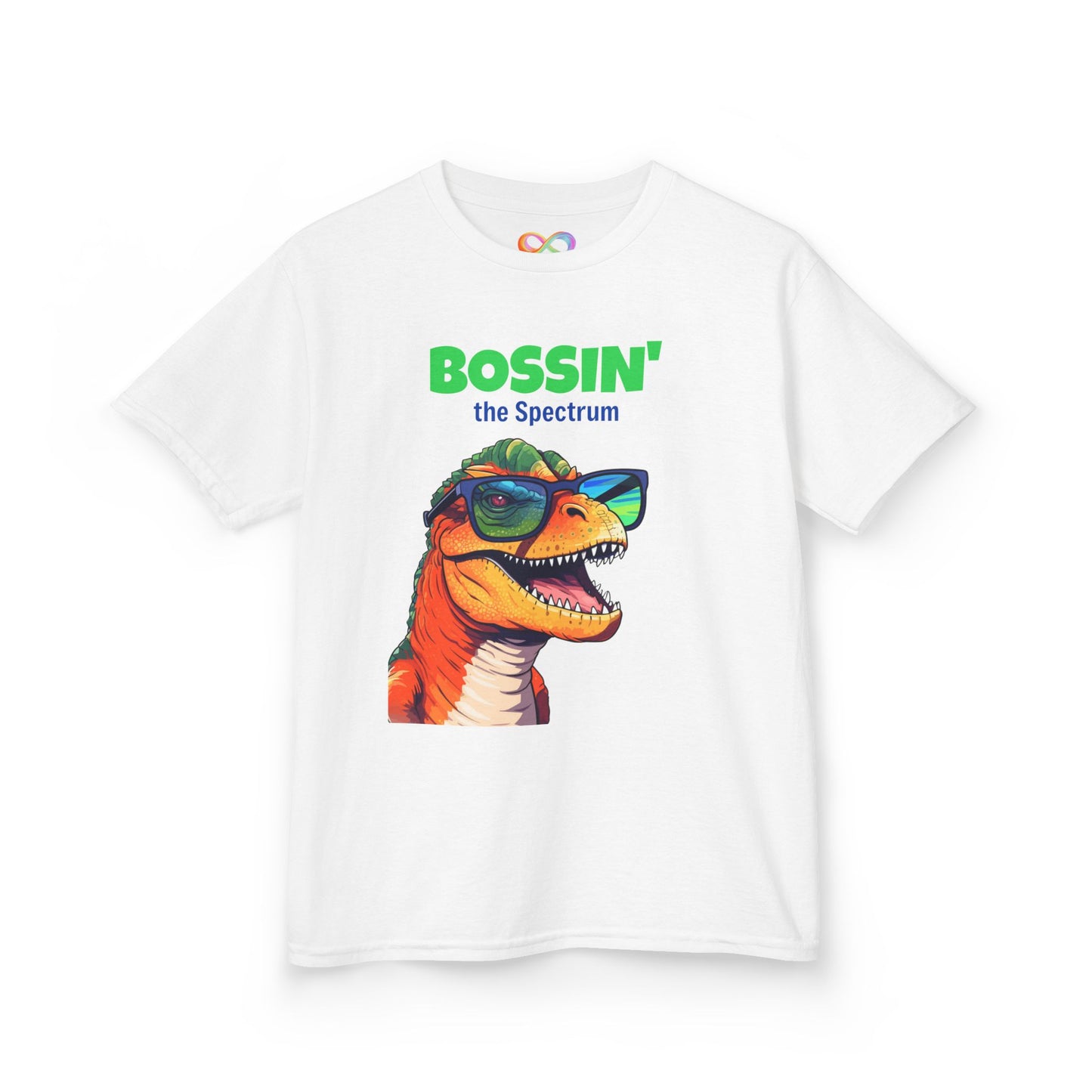Dino Boss Kids Tee – Colourful Cotton T-Shirt for Neurodivergent Joy