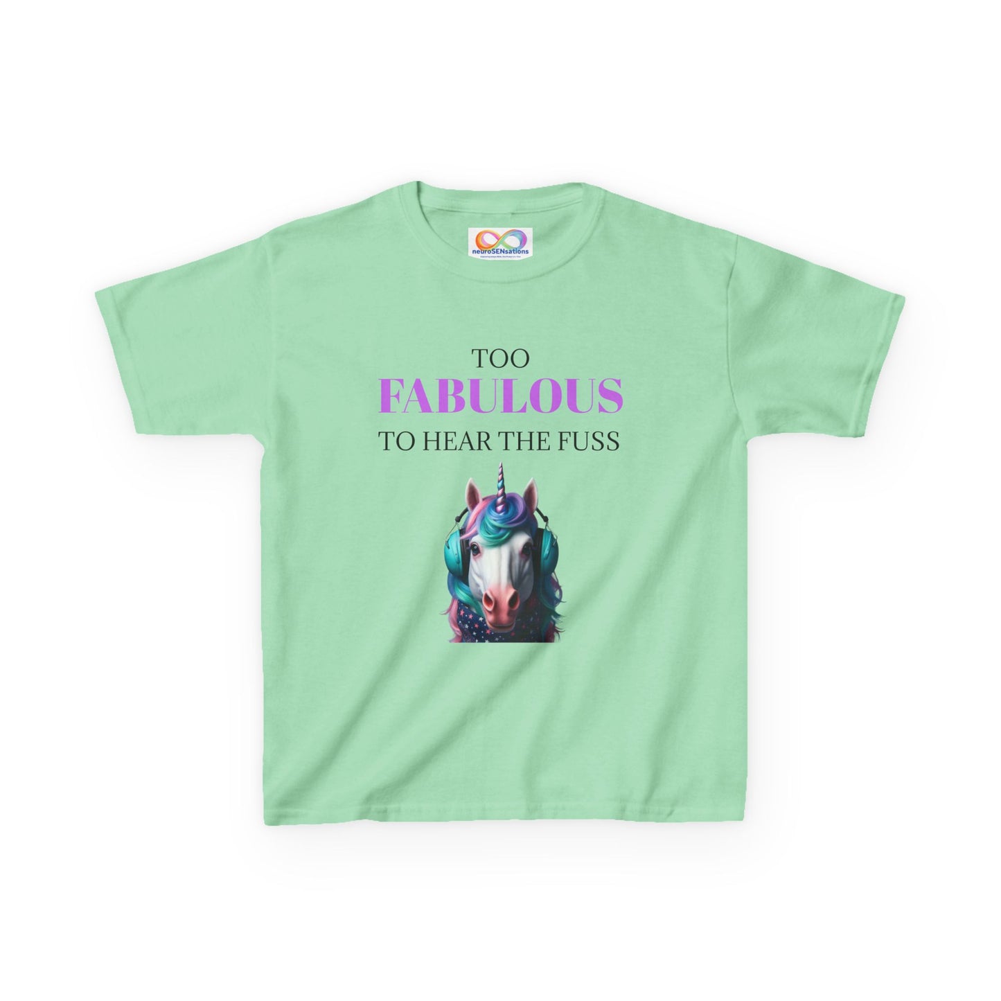 Girls Unicorn Ear Defender Tee – Colourful Cotton T-Shirt for Neurodivergent Joy