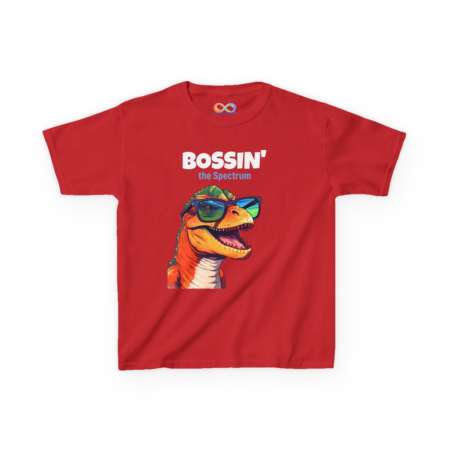 Dino Boss Kids Tee – Colourful Cotton T-Shirt for Neurodivergent Joy