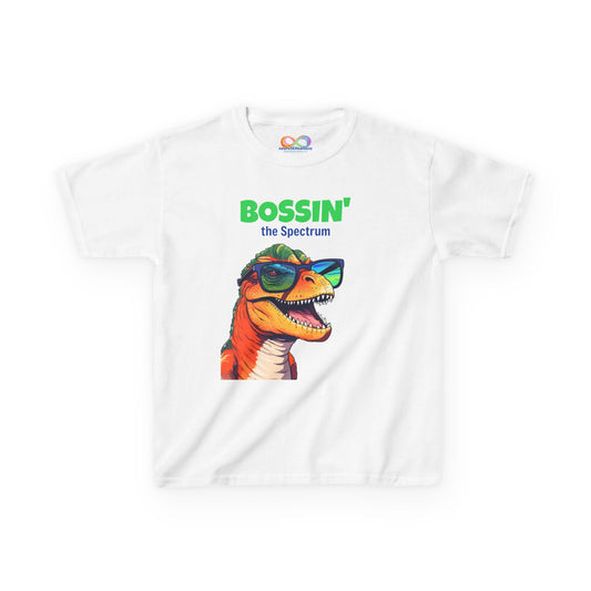 Dino Boss Kids Tee – Colourful Cotton T-Shirt for Neurodivergent Joy