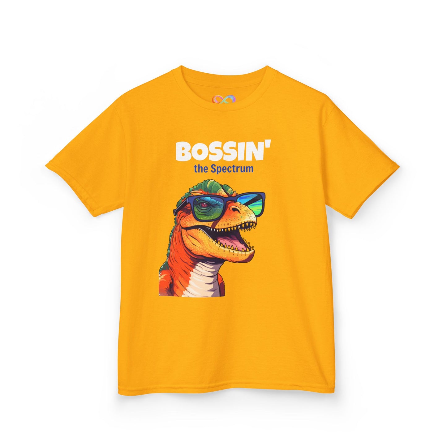 Dino Boss Kids Tee – Colourful Cotton T-Shirt for Neurodivergent Joy