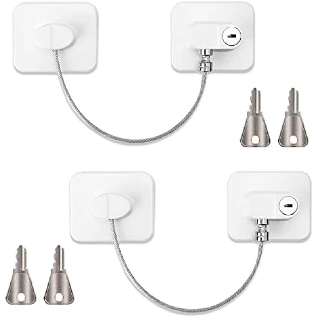 Fridge Lock with Keys (2 Pack) - Stainless Steel Adhesive Refrigerator & Freezer Safety Lock (White)