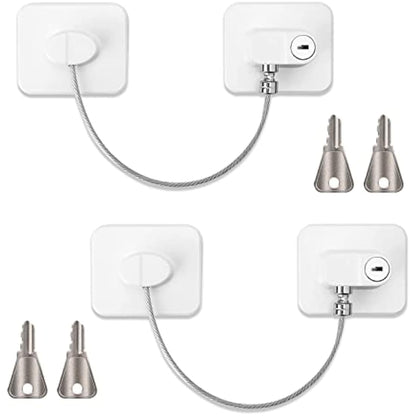 Fridge Lock with Keys (2 Pack) - Stainless Steel Adhesive Refrigerator & Freezer Safety Lock (White)