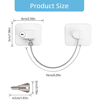 Fridge Lock with Keys (2 Pack) - Stainless Steel Adhesive Refrigerator & Freezer Safety Lock (White)