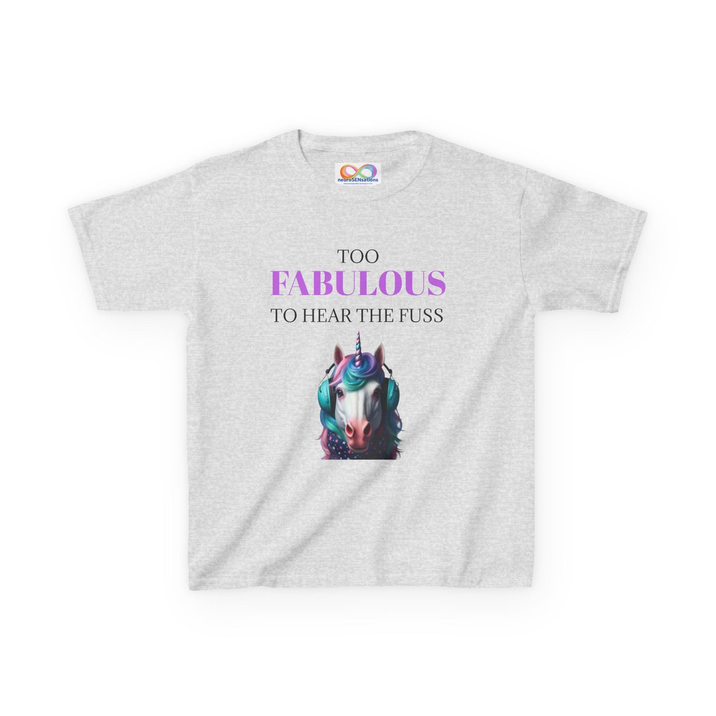 Girls Unicorn Ear Defender Tee – Colourful Cotton T-Shirt for Neurodivergent Joy