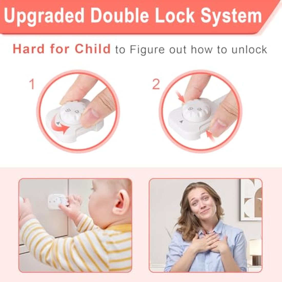 Adjustable Cupboard Locks for Children (6 Pack) - Safety Drawer Latches with Double Lock System