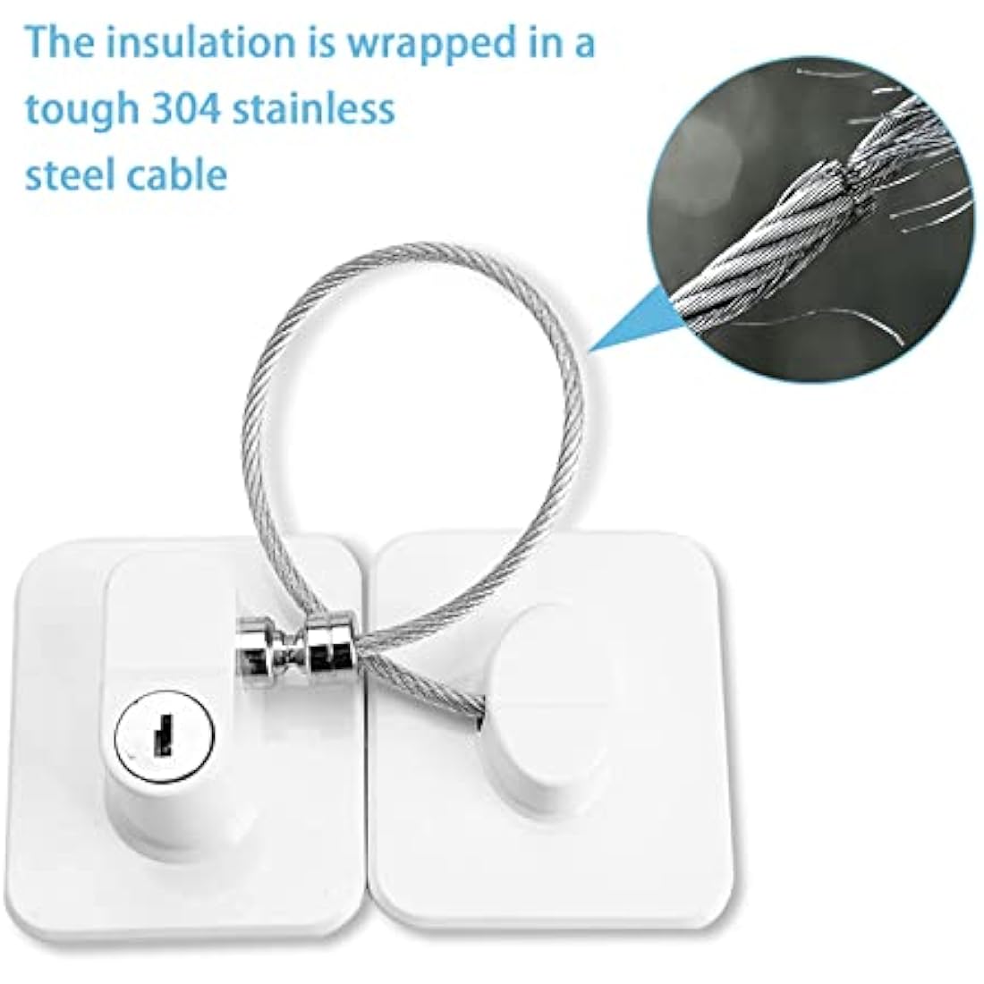 Fridge Lock with Keys (2 Pack) - Stainless Steel Adhesive Refrigerator & Freezer Safety Lock (White)