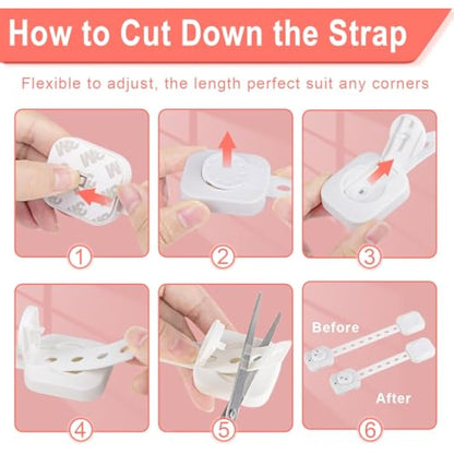 Adjustable Cupboard Locks for Children (6 Pack) - Safety Drawer Latches with Double Lock System