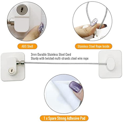 Window Safety Locks with Keys (2 Pack) - Child Safety Security Locks for Windows, Fridge & Freezer