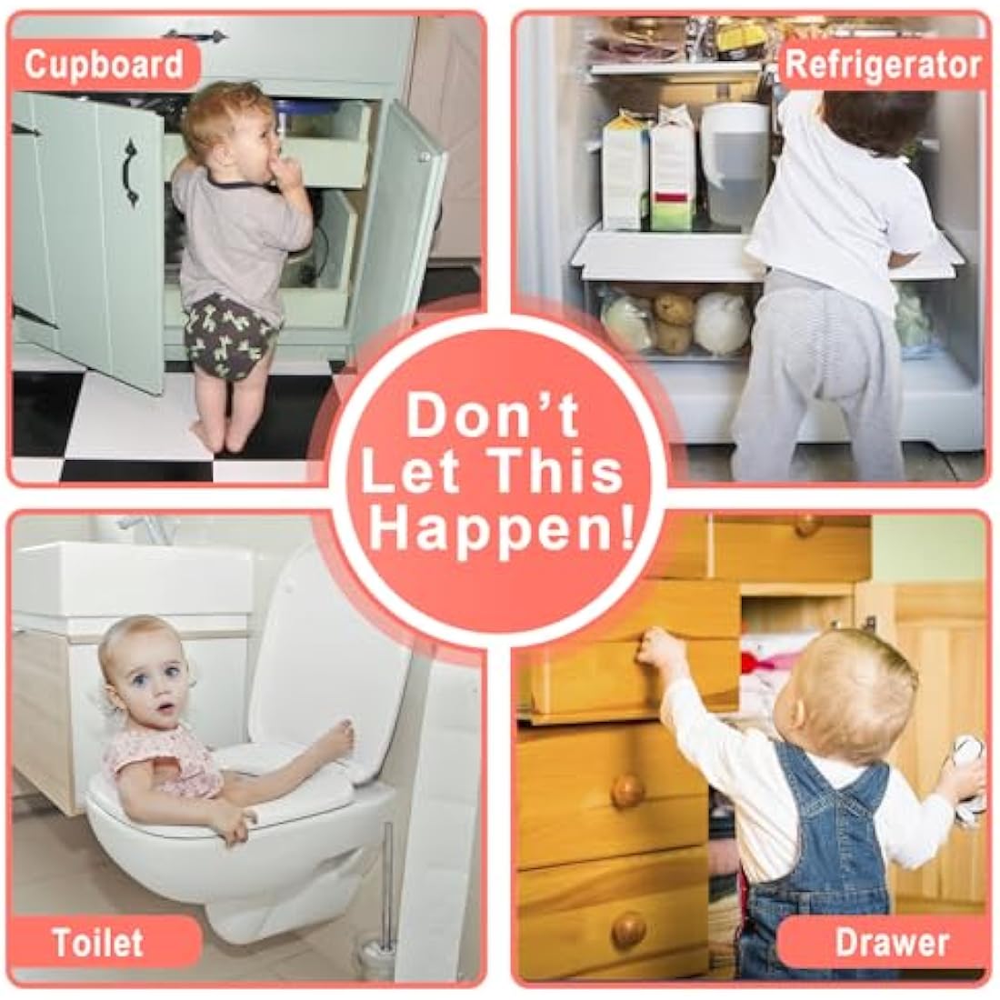 Adjustable Cupboard Locks for Children (6 Pack) - Safety Drawer Latches with Double Lock System