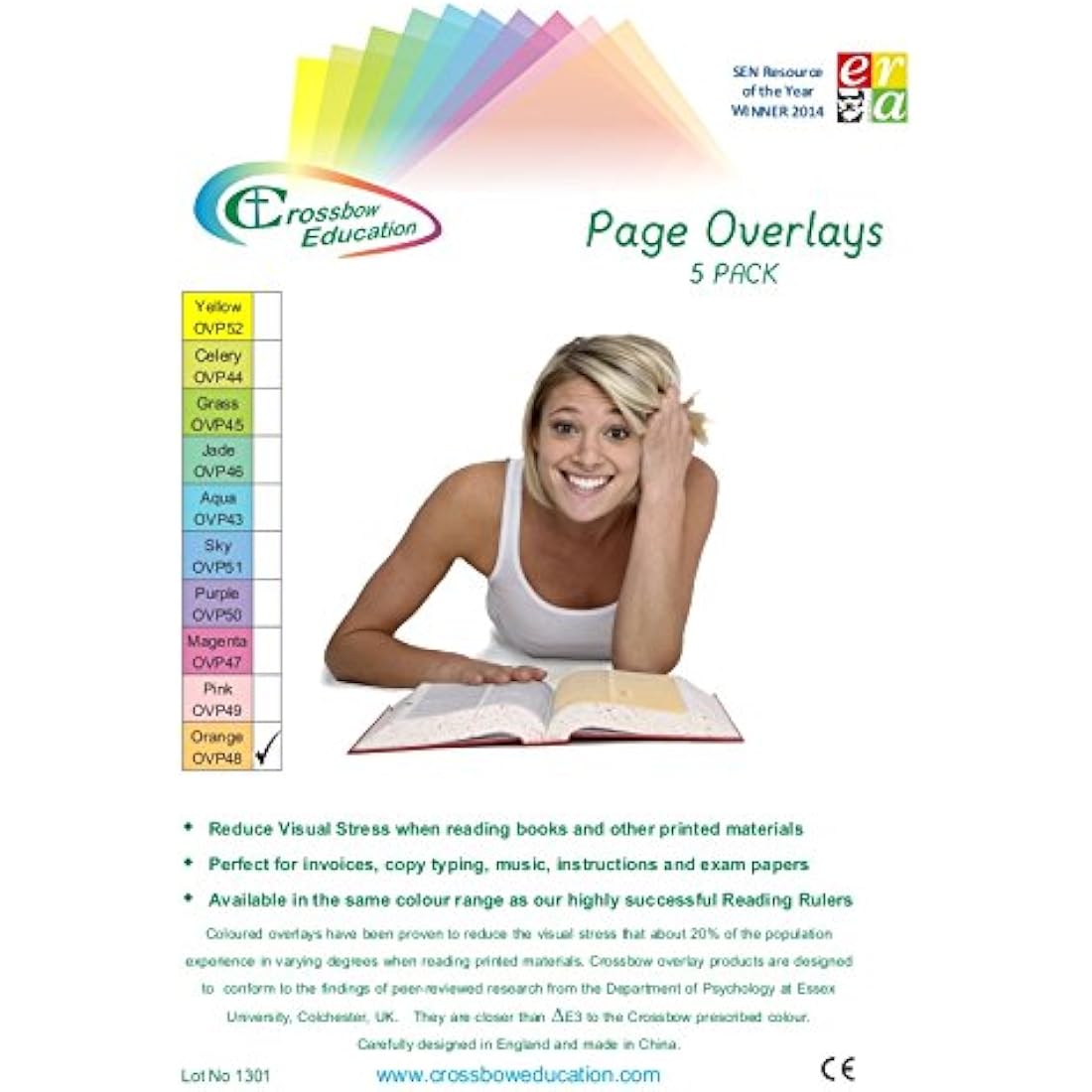 Crossbow Education Reading Overlay - Orange (Pack of 5) for Dyslexia & Visual Stress