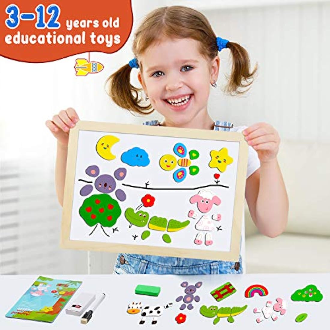 COOLJOY 100+ PCS Wooden Magnetic Puzzle Board