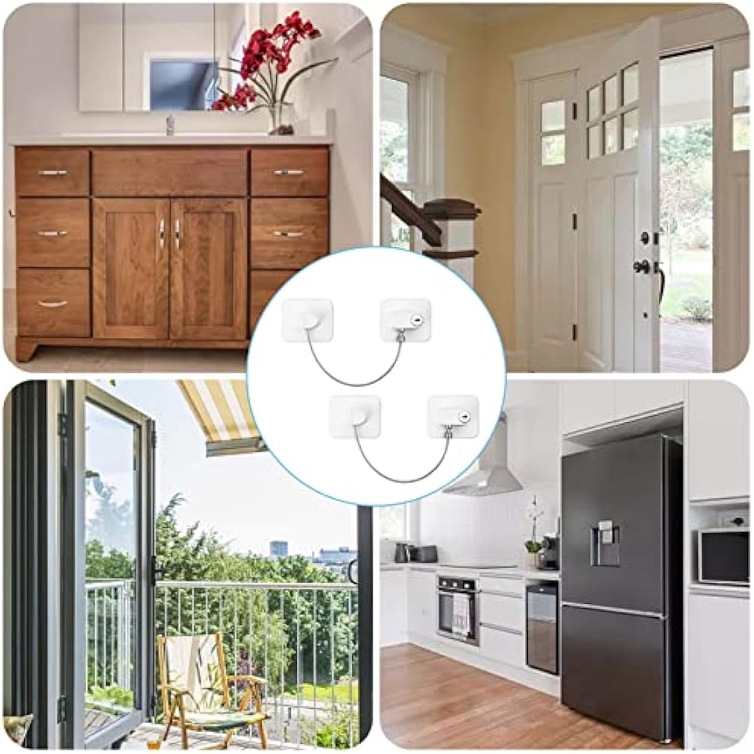 Fridge Lock with Keys (2 Pack) - Stainless Steel Adhesive Refrigerator & Freezer Safety Lock (White)