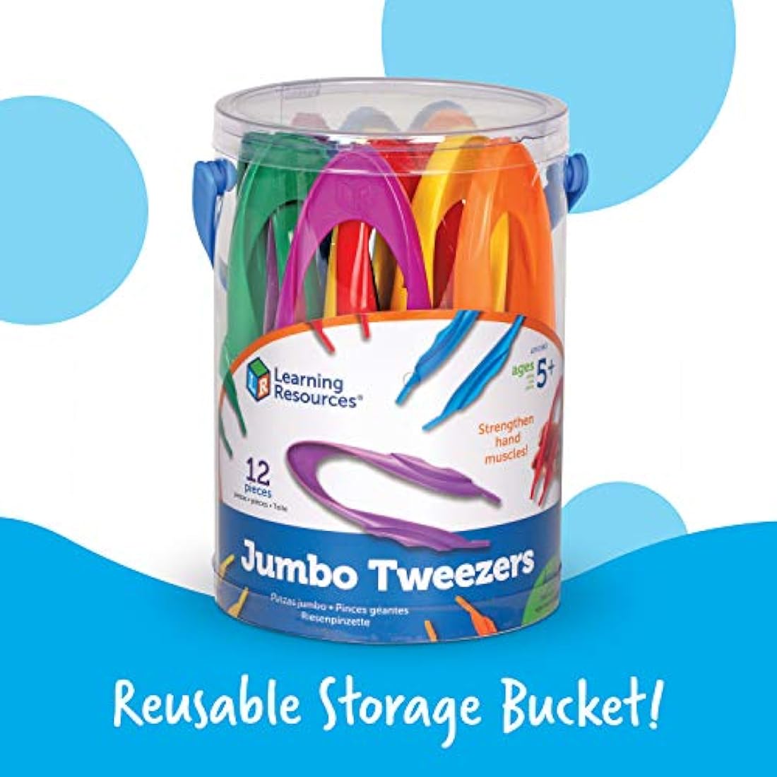 Learning Resources Jumbo Tweezers, Sorting & Counting, Preschool Science, Homeschool, Toddler Fine Motor Skill Development, Tuff Tray Accessories, Set of 12