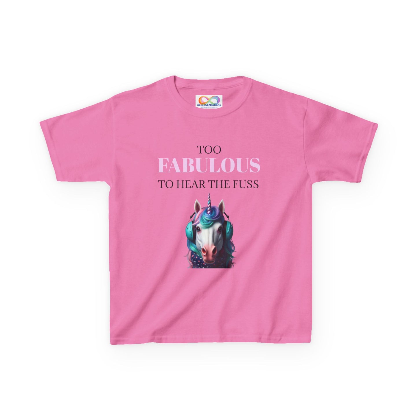 Girls Unicorn Ear Defender Tee – Colourful Cotton T-Shirt for Neurodivergent Joy