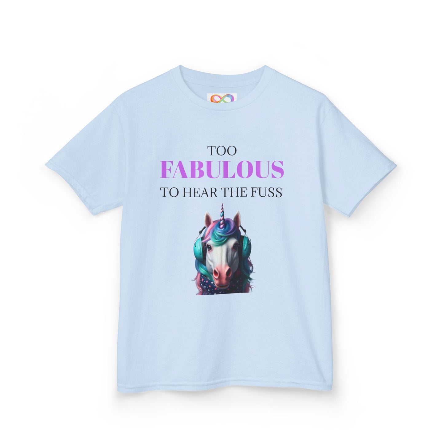 Girls Unicorn Ear Defender Tee – Colourful Cotton T-Shirt for Neurodivergent Joy