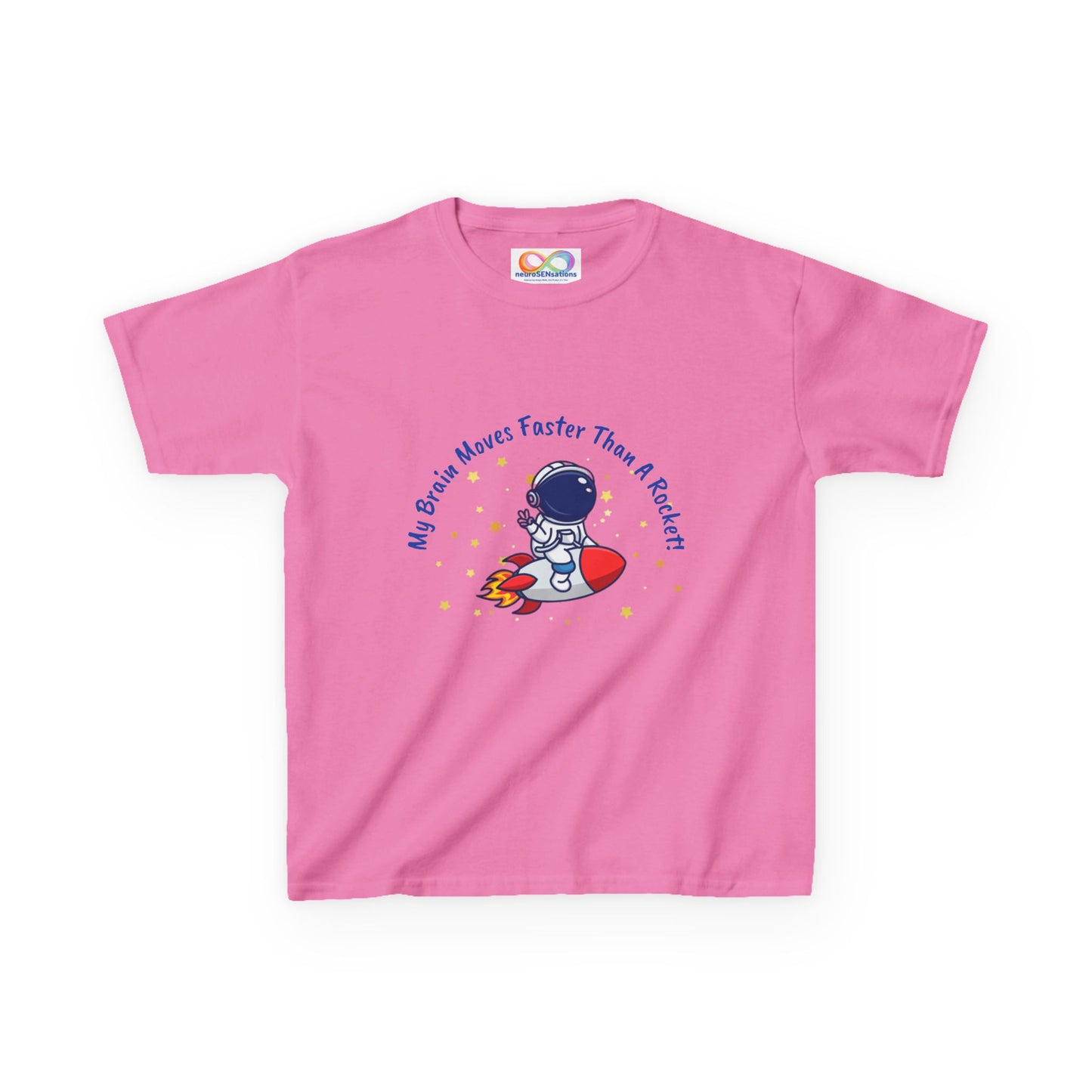 Astronaut Kids Tee – Colourful Cotton T-Shirt for Neurodivergent Joy & Fast-Moving Minds