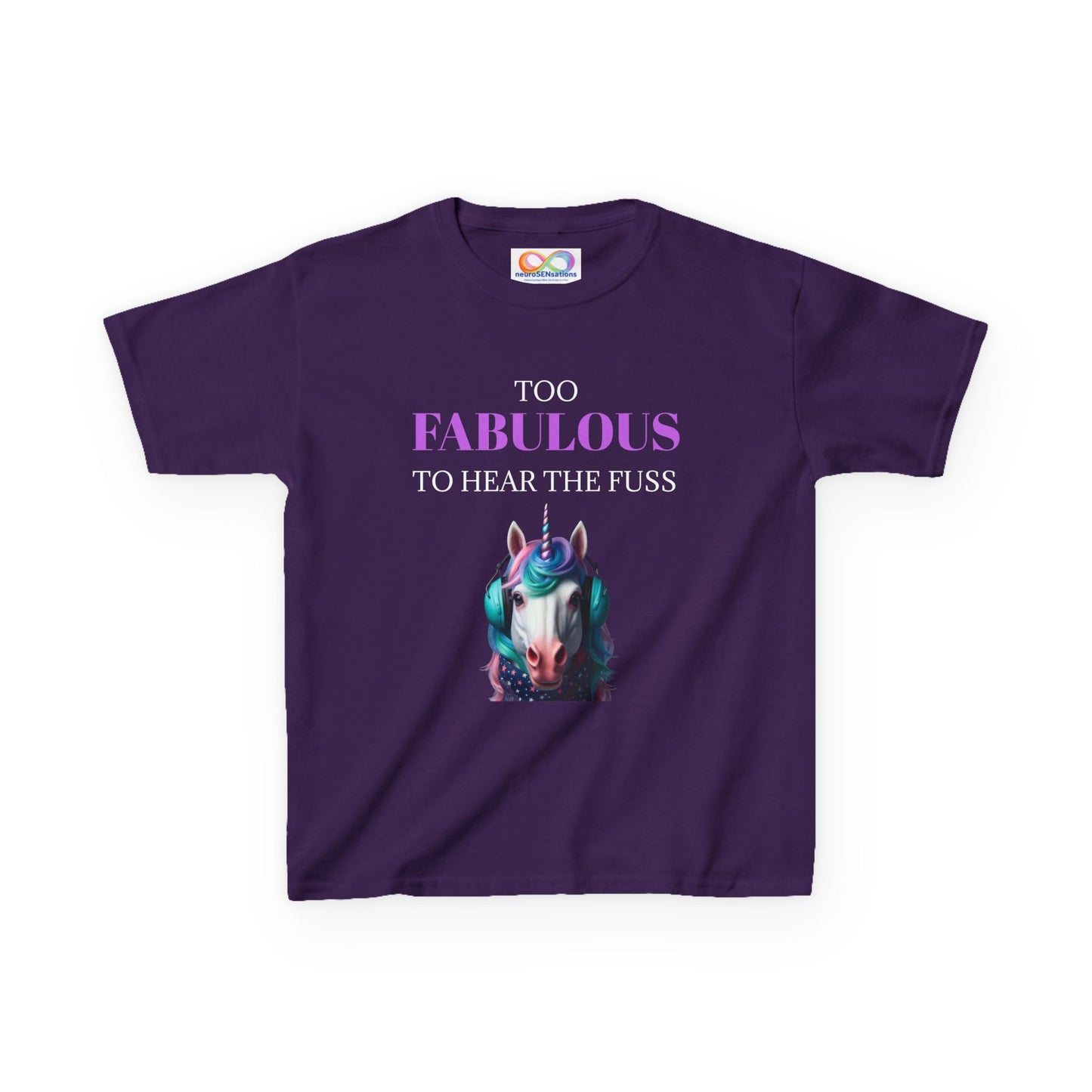 Girls Unicorn Ear Defender Tee – Colourful Cotton T-Shirt for Neurodivergent Joy