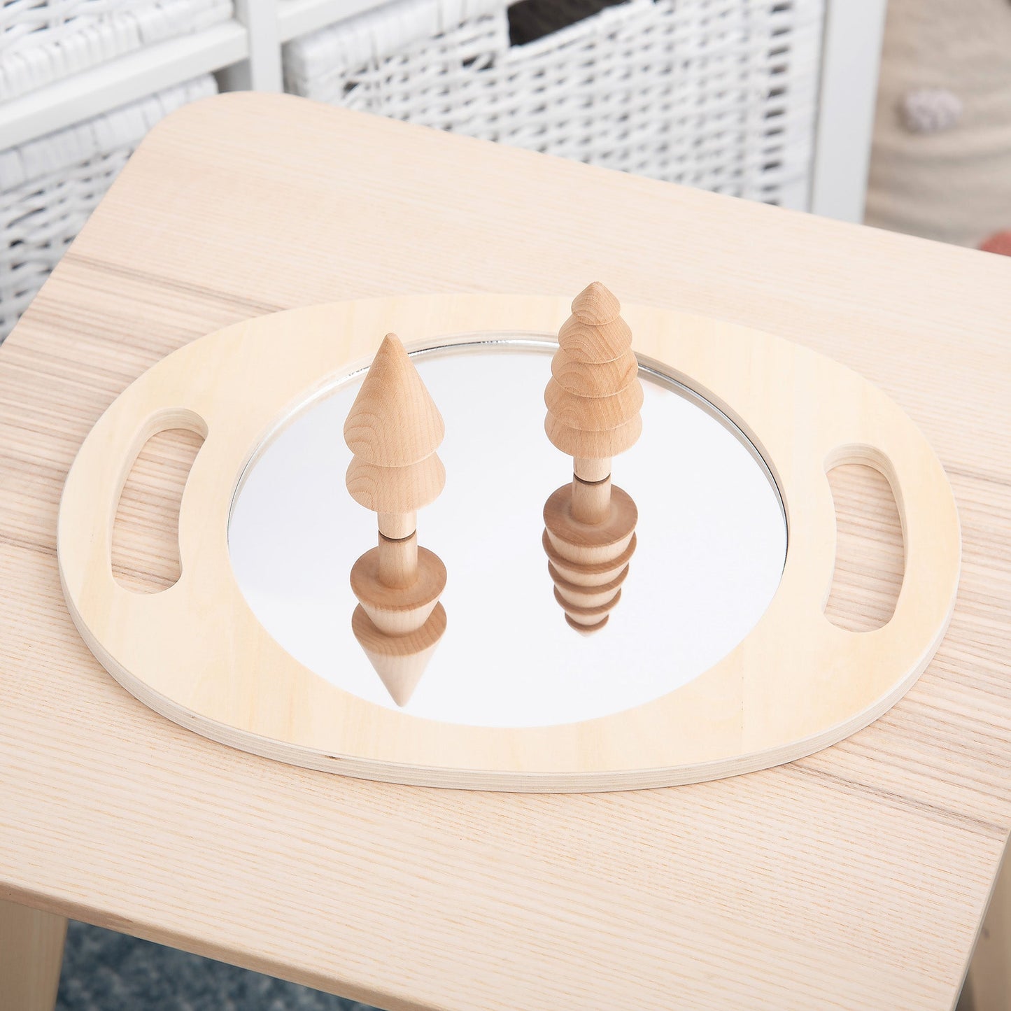 Hand Held Wooden Mirror