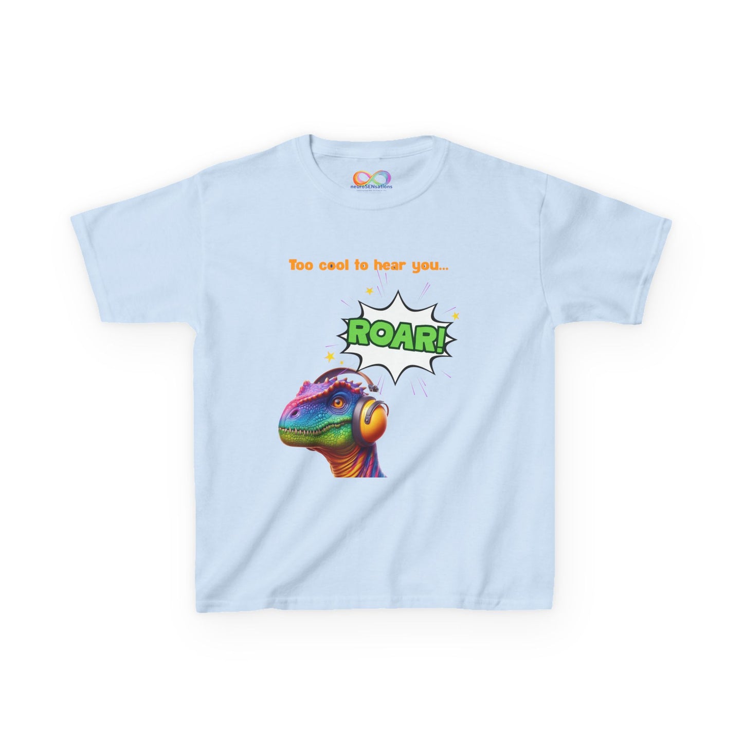 Dino Ear Defender Kids Tee – Sensory-Friendly Cotton T-Shirt for Expressive Style