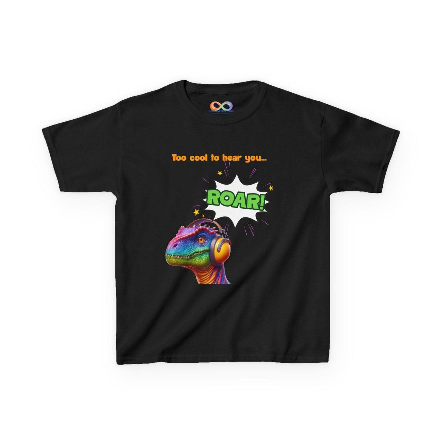 Dino Ear Defender Kids Tee – Sensory-Friendly Cotton T-Shirt for Expressive Style