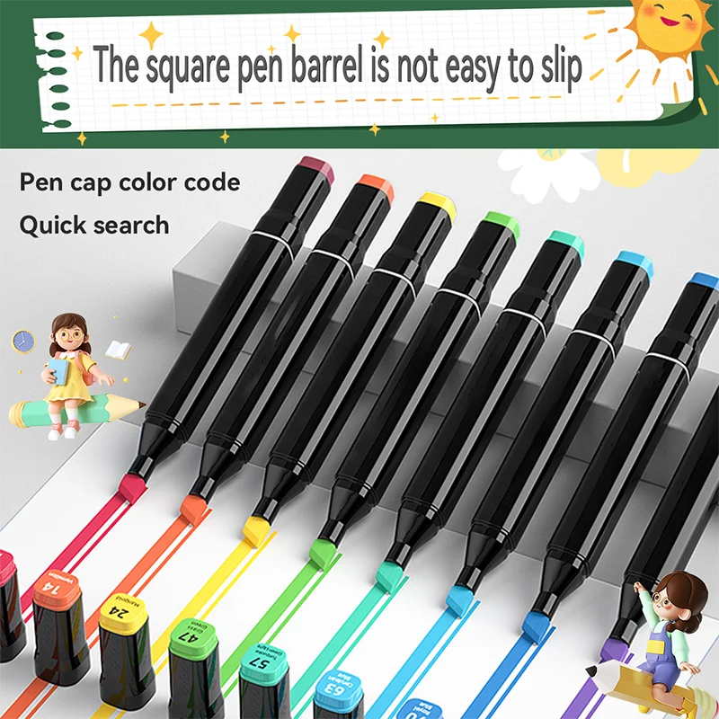Alcohol marker set with dual tips for structured artistic expression