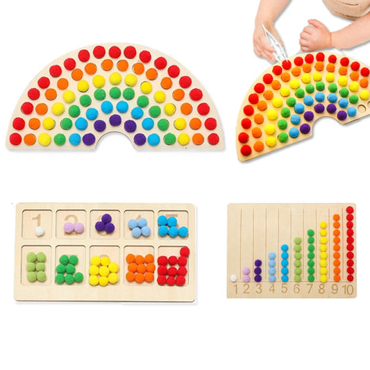 Rainbow-themed colour sorting puzzle with shaped pieces in vibrant hues, designed for sensory-friendly learning and structured play