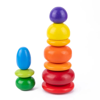 Wooden Rainbow Pebbles Stack-Tactile Balance & Open-Ended Neurodivergent Play