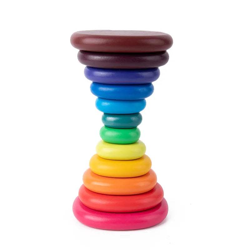 Wooden Rainbow Pebbles Stack-Tactile Balance & Open-Ended Neurodivergent Play