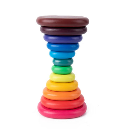Wooden Rainbow Pebbles Stack-Tactile Balance & Open-Ended Neurodivergent Play