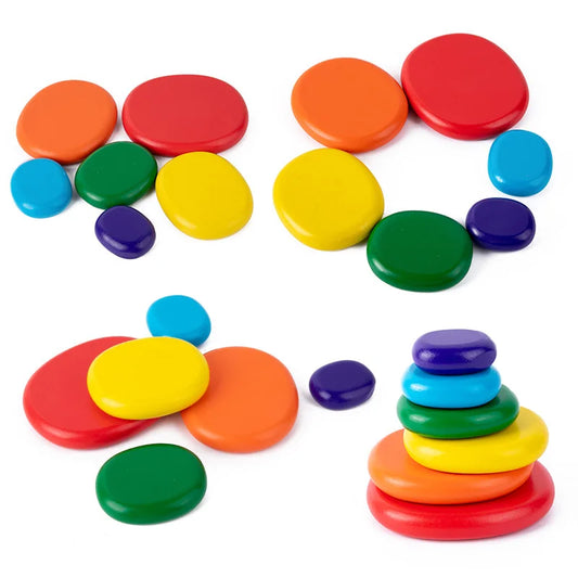 Wooden Rainbow Pebbles Stack-Tactile Balance & Open-Ended Neurodivergent Play