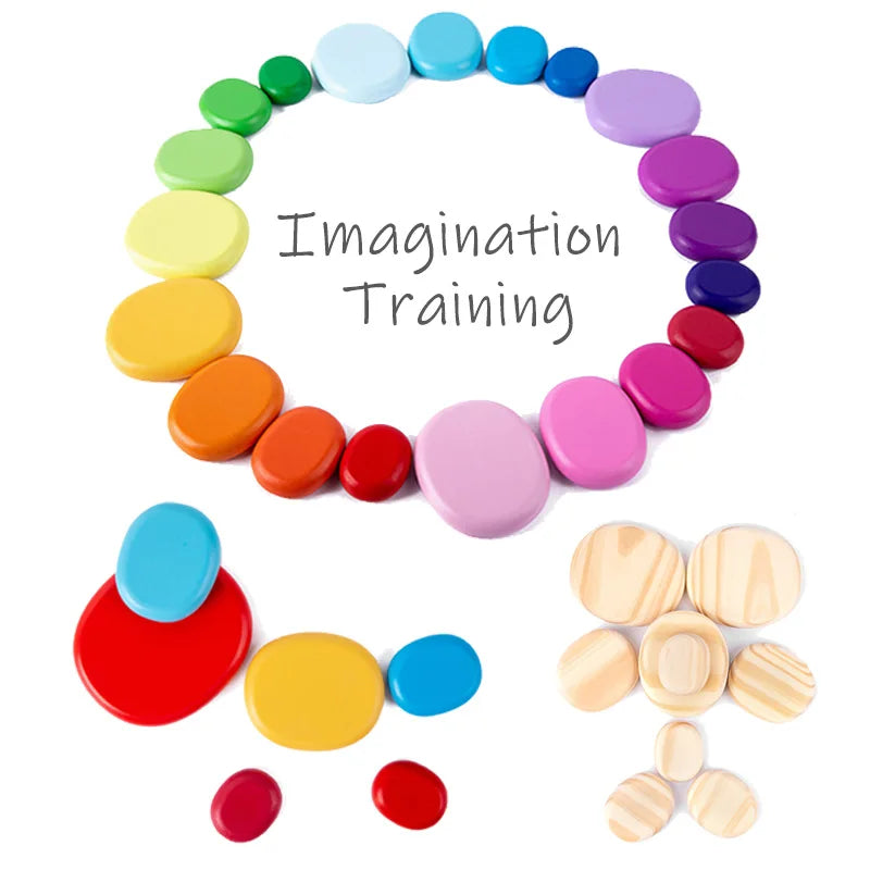 Wooden Rainbow Pebbles Stack-Tactile Balance & Open-Ended Neurodivergent Play